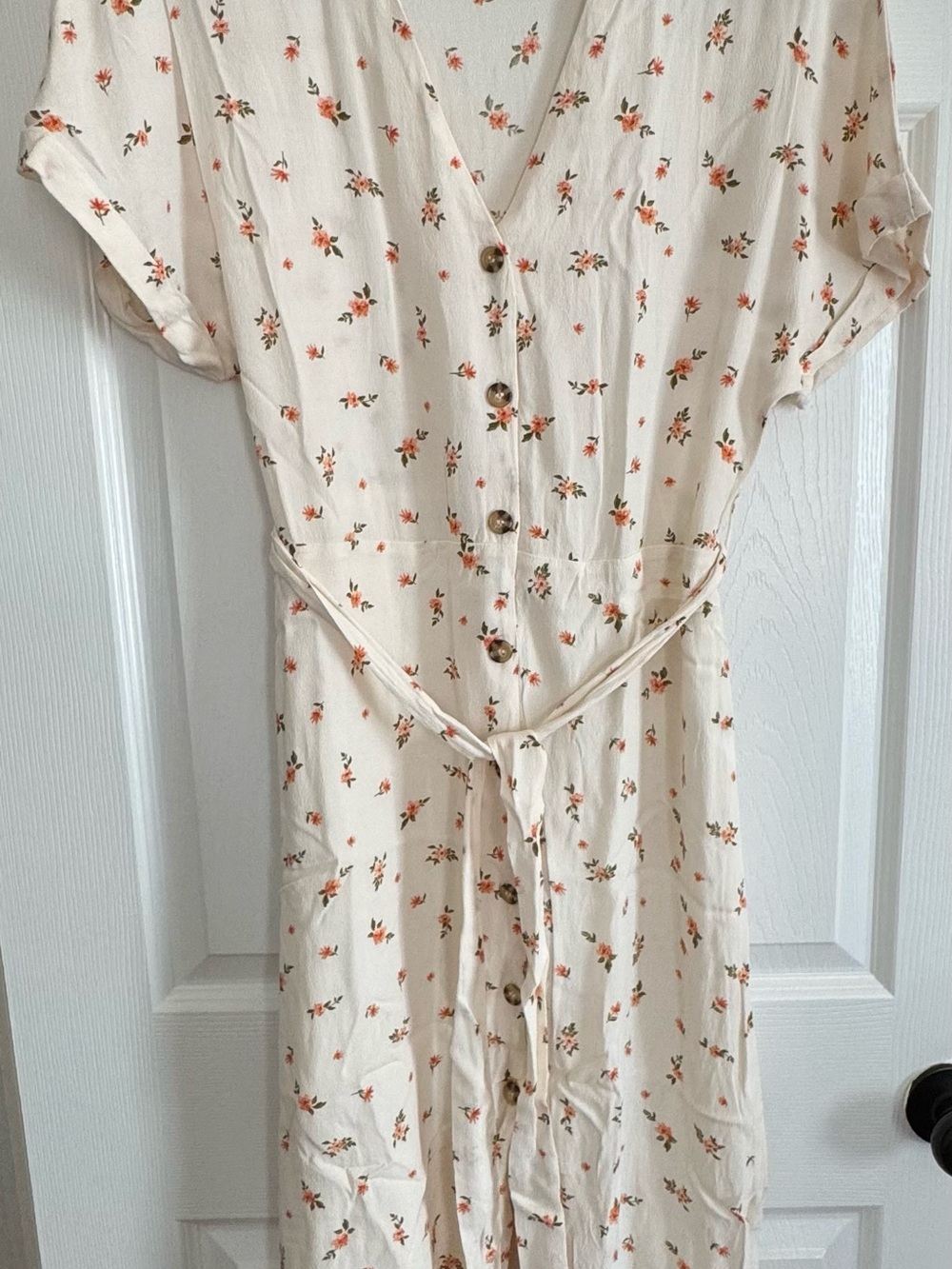 Sophie Rue Cream Midi Dress with Orange Floral Print